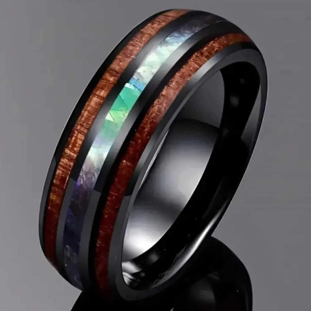Men's edgy wood grain ring sz 7